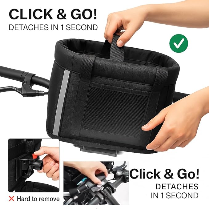 ANZOME Bike Basket, Folding Small Pet Cat Dog Carrier Front Removable Bicycle Handlebar Basket Quick Release Easy Install Detachable Cycling Bag Mountain Picnic Shopping