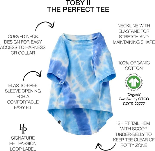 Pet Passion Toby II - The Perfect Tee, 3 Pack Short Sleeve Pet T-Shirt 100% Organic Cotton Tees Clothes for Small, Medium, Large Dogs, Blue Tie Dye, Small (10-25 lbs)