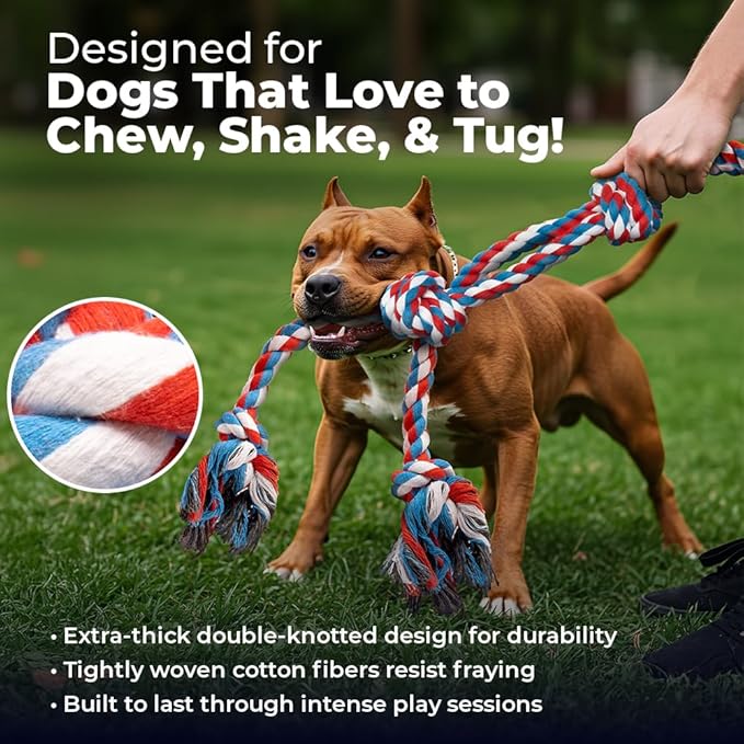 Pacific Pups Products XL Dog Rope Toy for Aggressive Chewers - Benefits Non-Profit Dog Rescue - Tug of War Dog Toy, Dog Toys for Large Dogs Tough Dog Toys for Aggressive Chewers Red