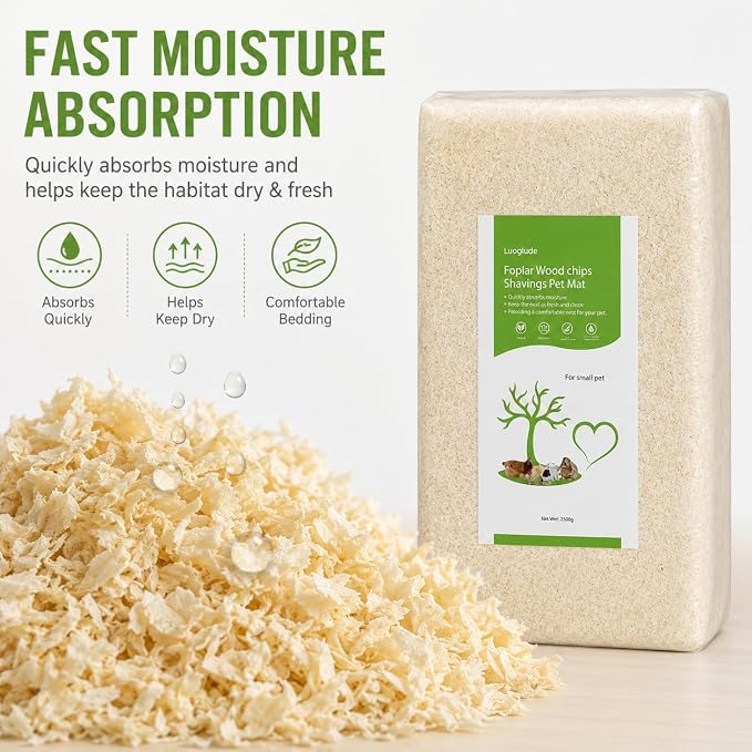 88oz Natural Aspen Wood Pet Bedding – Low Dust, Odor Control & Ultra Absorbent Shavings for Hamsters, Parrots, Guinea Pigs & Small Animals