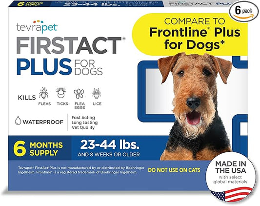 FirstAct Plus Flea Treatment for Dogs, Medium Dogs 23-44 lbs, 6 Doses, Same Active Ingredients as Frontline Plus Flea and Tick Prevention for Dogs