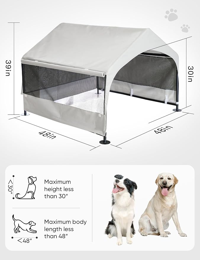 Suddus Dog House Outdoor, Extra Large Dog Tent Outside, Dog Shade Shelter with Three-Sided Breathable Mesh Windows, Sun Rain Cover for Pet, Dogs 48" D x 48" W x 39" H