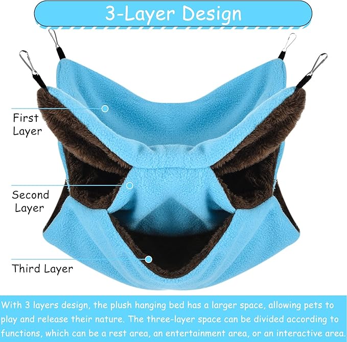 3 Tier Ferret Rat Hammock,Guinea Pig Cage Accessories,11.8x11.8Inches,Pet Cage Hanging Bunkbed Hammock for Small Animals,GuineaPig,Ferret,Kitten,Squirrel,Chinchilla,Rat,Parrot