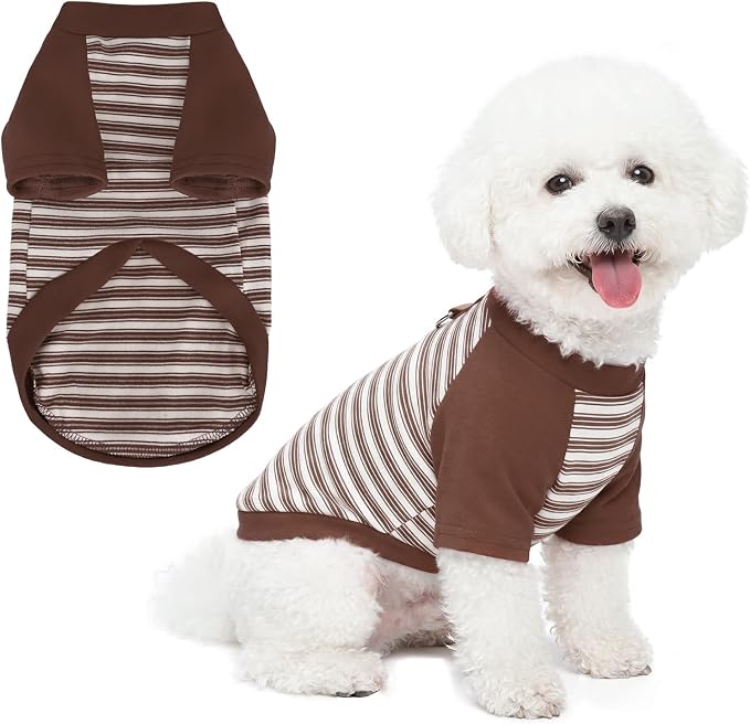 Pistha Dog Tshirt Striped Shirts for Dogs Clothes Stretchy Puppy T-Shirts with Metal Buckle for Small Medium Dog Boys Girls (Brown, XX-Large)
