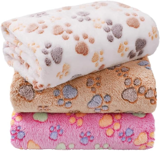 LINENLUX 1 Pack 3 Blankets Super Soft Fluffy Premium Fleece Dog Blankets for Puppy Cat Pet Blanket Flannel Throw Warm Sleep Dog Paw-3pcs 60x40 inch