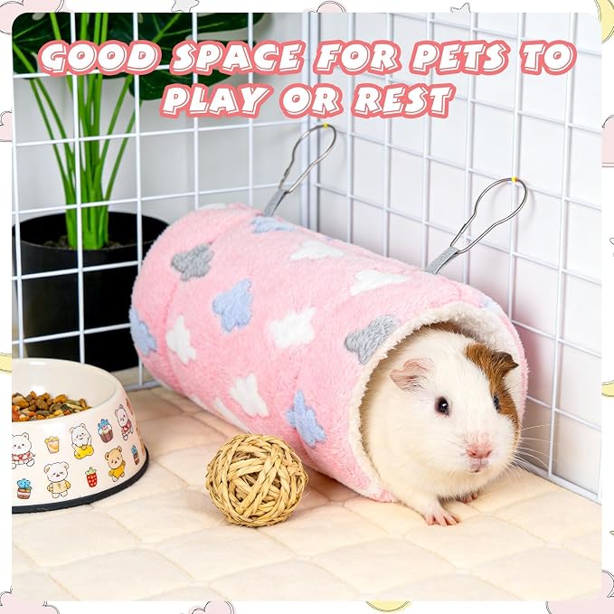Ferret Rat Guinea Pig Tunnels - RAINFLOW Soft Rabbit Tunnel for Playing & Resting, Portable Hanging Guinea Pig Toys Accessories for Hedgehogs Hamster Squirrel Sugar Glider, Pink Cloud