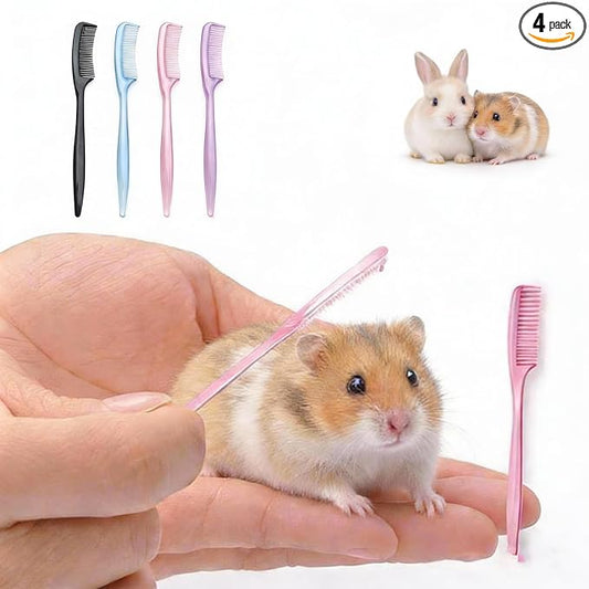 4-Pack Hamster Grooming Combs and Small Pet Hair Brushes for Hamsters, Rabbits, Guinea Pigs, Mice and Other Tiny Animals