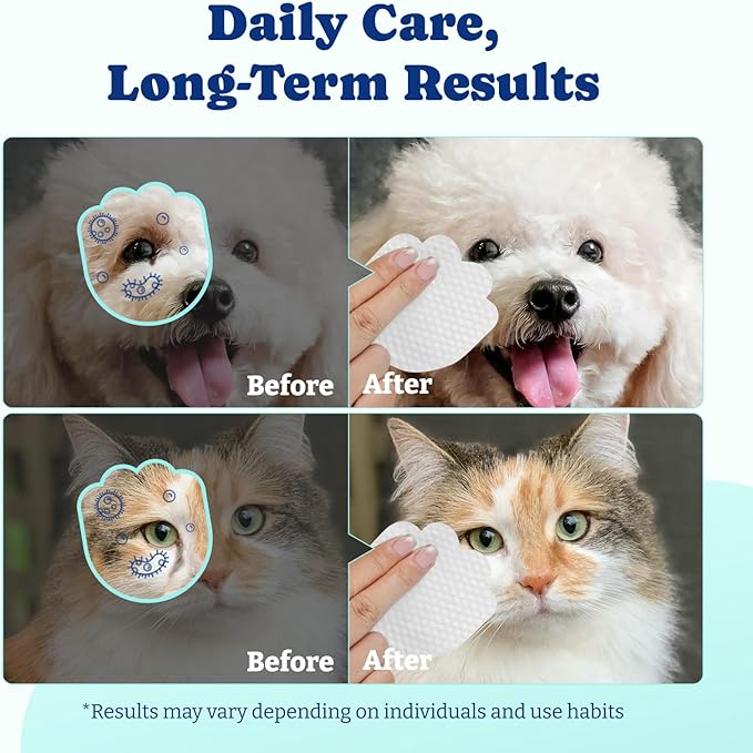 Dog Eye Wipes for Tear Stain Remover – 120 Pet Eye Wipes with Herbal Complex, Dual-Texture Pads for Dogs & Cats, Clean Discharge & Crust, Soothe Eyes, Biodegradable, Vet-Approved
