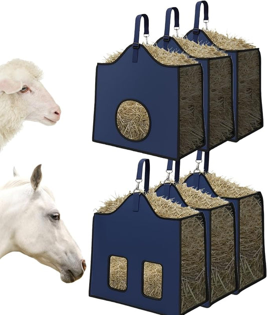 Hay Feeder for Goats and Horses - Slow Feed Design, Heavy Duty Hanging Hay Bag for Barn, Trailer & Paddock, Easy to Hang & Clean(3pcs, Navy Blue)