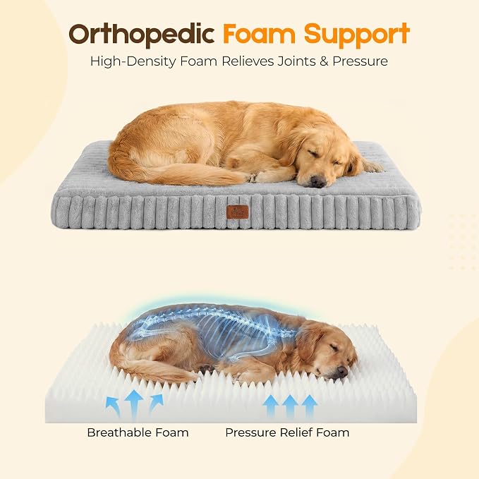 Orthopedic Dog Bed for Large Dog, Waterproof Pet Bed for Crate,Non-Slip Bottom and Egg-Crate Foam with Removable Washable Cover Crate Bed,Grey,35"x22"x3"