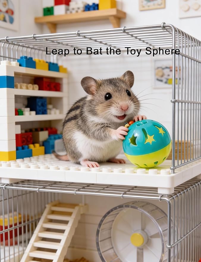10-Pack Hamster Toys with Bell, Colorful Balls for Pet Hamsters, Scurry Back and Forth (1.5'' - 2.2'')