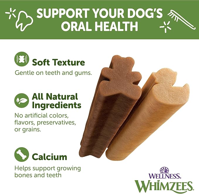 Wellness WHIMZEES Puppy Dog Dental Treat, Chews, Freshens Breath, Medium/Large Size, 7.9 oz Bag, 14 Count