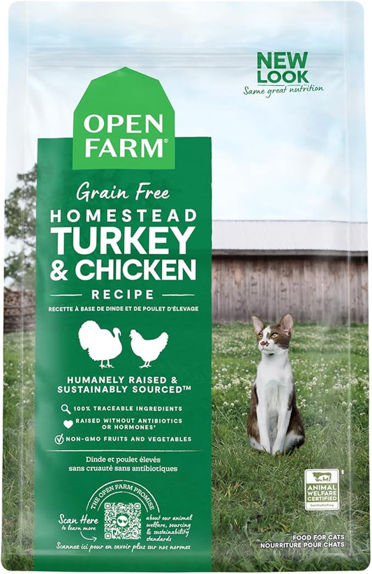 Open Farm Homestead Turkey & Chicken Grain-Free Dry Cat Food, Wild-Caught Fish Recipe with Non-GMO Superfoods and No Artificial Flavors or Preservatives, 2 lbs