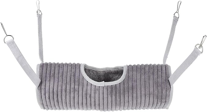 DOITOOL Ferret Hanging Hammock and Small Animal Tunnel, Gray Soft Cage Bed for Hamsters, Squirrels, and Mice, Comfortable Pet Nest for Indoor Cage Use
