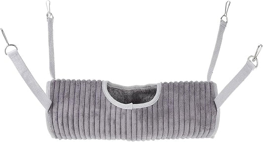 DOITOOL Ferret Hanging Hammock and Small Animal Tunnel, Gray Soft Cage Bed for Hamsters, Squirrels, and Mice, Comfortable Pet Nest for Indoor Cage Use