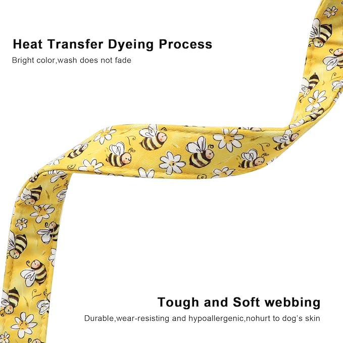 Lionet Paws Spring Dog Collar- Cute Bees Yellow Dogs Collar with Plastic Buckle and Bee Pendant,Dog Collar for Small Medium Dogs