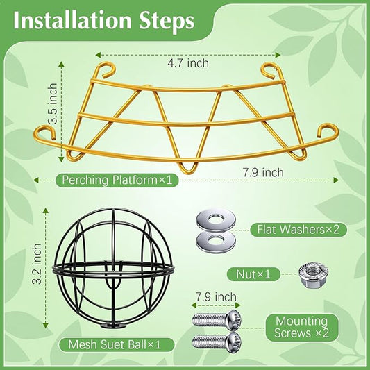 Metal Perch Extender & Suet Ball Holder Compatible with Bird Buddy PRO Solar Bird Feeder, Rust-Resistant Outdoor Birds Feeder Accessory, Wider Landing Space, Add On with Screws Included