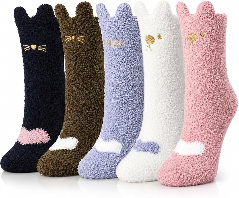 Ginmewrae Women Fuzzy Socks Cozy Soft Fluffy Cute Animal Slipper Socks Sleeping Warm Socks Christmas Gift for Girls