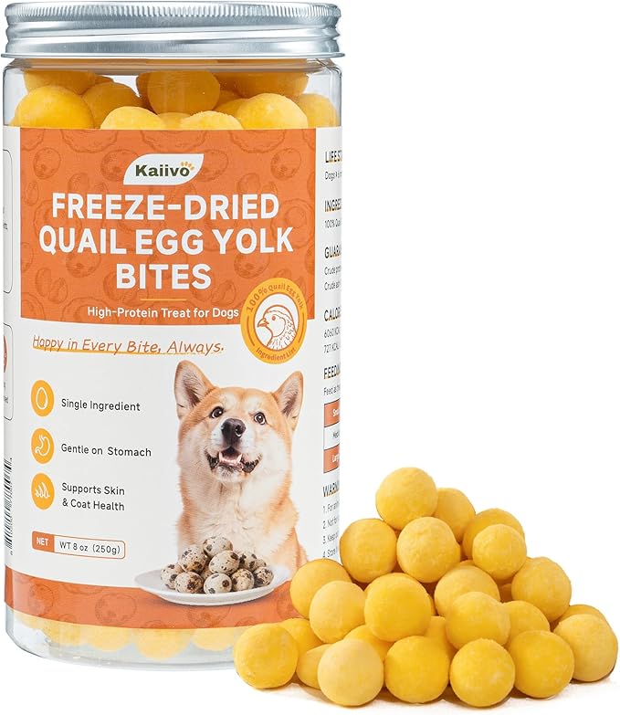 Freeze Dried Quail Egg Yolk, Freeze Dried Cats & Dogs Treats, Premium Quality High Protein Training Treats, Naturally Single Ingredient, Grain Free, Gluten Free, Filler Free, Net Wt. 8 oz