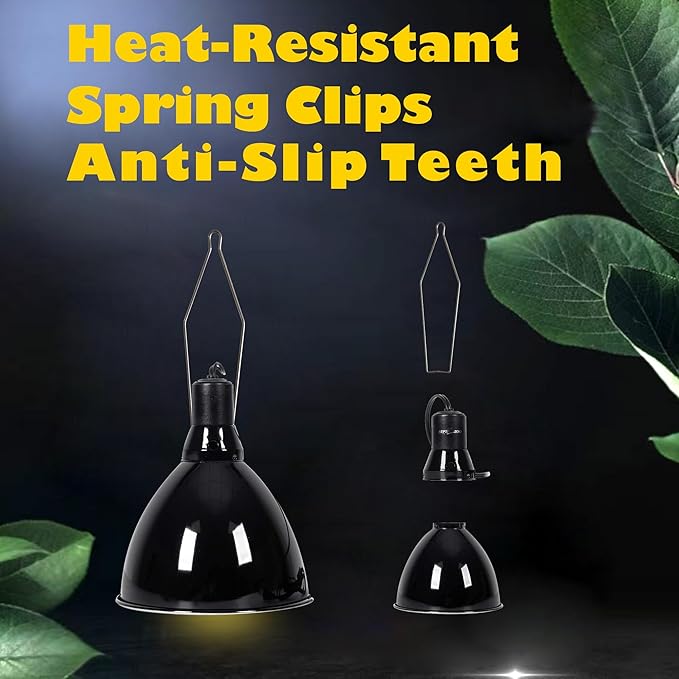 4pcs Reptile Heat Lamp Clips & Hangers Kit - 2x Spring Clips + 2x Dual Lamp Stands for 5.5"/8.5" Domes, Secure Mounting for Terrarium UVB/Heating Lights, Glass Habitat Accessories Stainless Steel