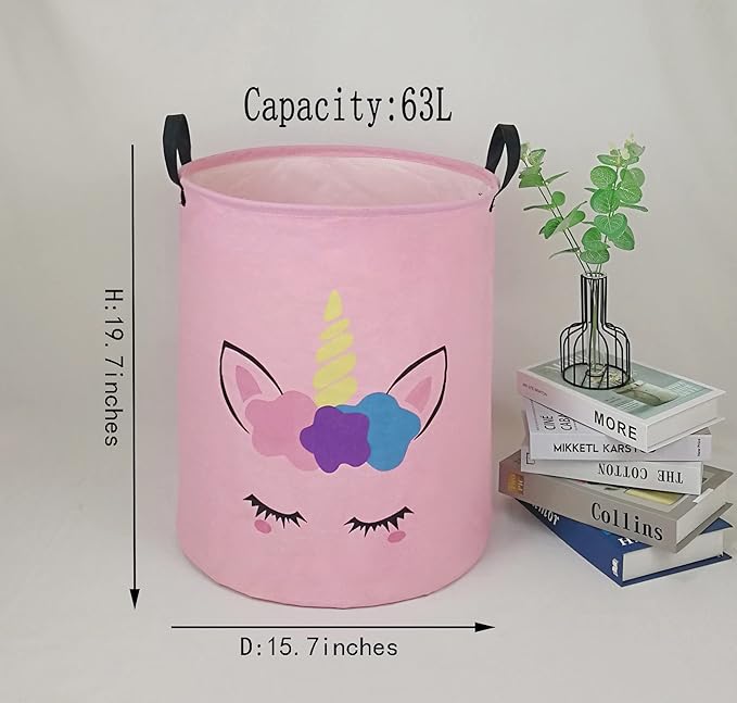 Kids Laundry Hamper Storage Basket Laundry Organizer Hamper Storage Bins Clothes Box Nursery Hamper Gift Basket with Handles (Unicorn)