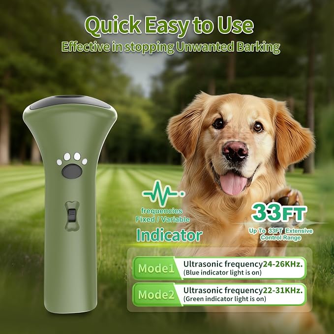 Dog Bark Deterrent Devices,Ultrasonic Anti Barking Device for Dogs, Portable Dog Training Device,Stopping Own or Neighbor's Dog Barking,Safe & Effective for Indoor & Outdoor Use(Green)