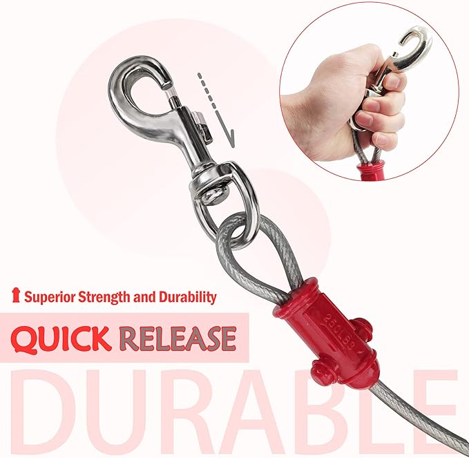 Petest Reflective Tie Out Cable with Crimp Cover for Super Dogs Up to 250 Pounds, 15 Feet