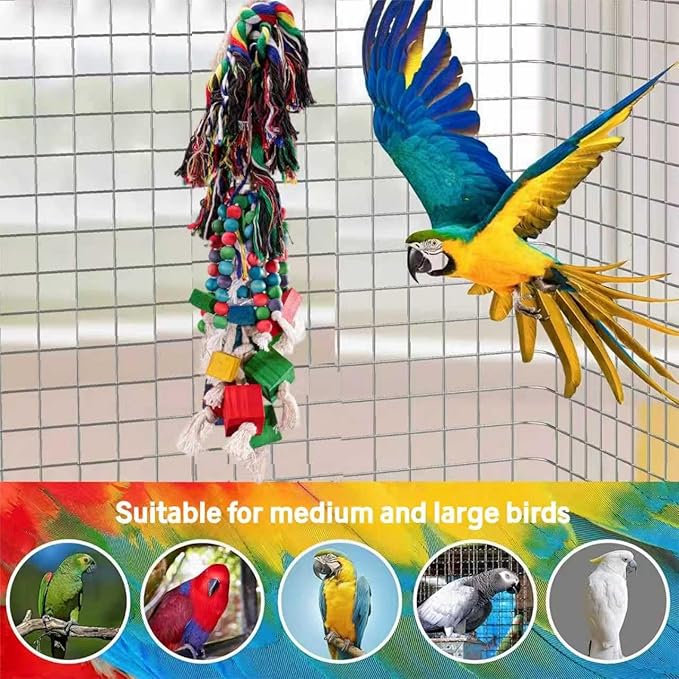 Durable Bird Toys for Large Parrots – Parrot Toys for Macaws & African Greys – Natural Wood, Squeaky, Chew & Climbing Toys for Large Birds, Safe & Eco-Friendly