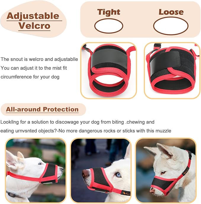 HEELE Dog Muzzle,Soft Nylon Muzzle Anti Biting Barking Chewing,Air Mesh Breathable Drinkable Adjustable Loop Pets Muzzle for Small Medium Large Dogs 4 Colors 4 Sizes (Red, XL)