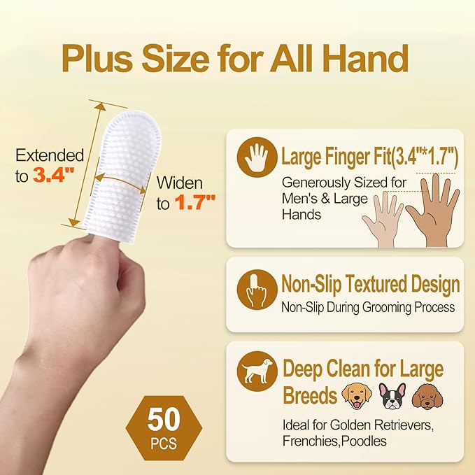 Extra Large Dog Ear Finger Wipes,Gently Remove Ear Wax & Dirt,Relieve Ear Itching. All Natural Ingredients Dog Ear Wipes.Safe & Gentle Ear Wipes for Dog & Cat - 50 Count Blue