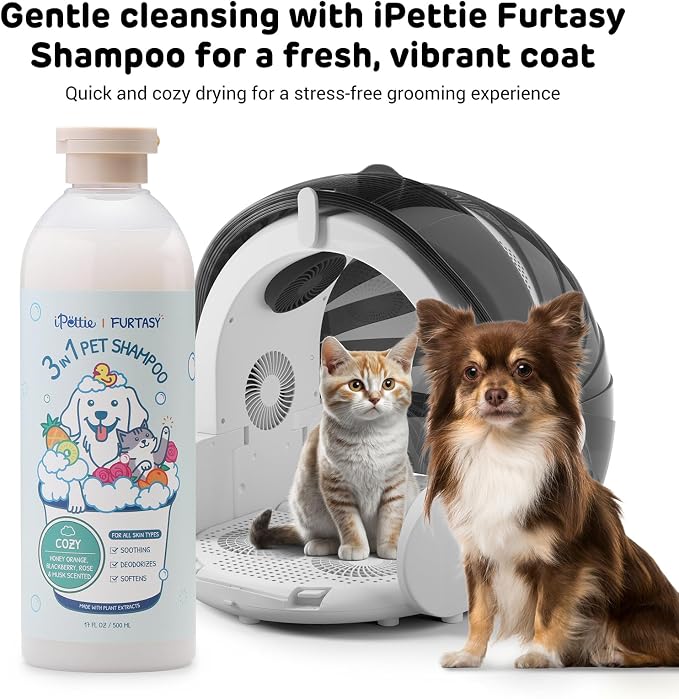 iPettie Furtasy Pet Shampoo, Cozy Scent 3-in-1 Shampoo with Aloe & Herbal Extracts, Soothing, Deodorizing, Softening, Alcohol-Free, No Synthetic Dyes, 500ml