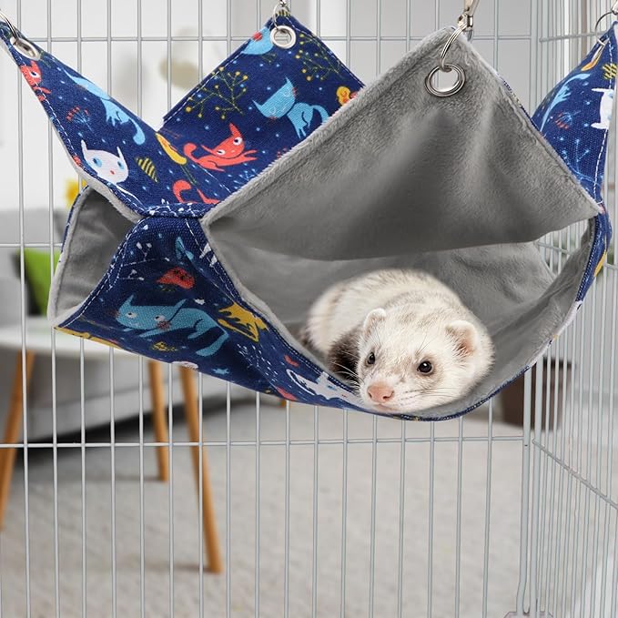 Litewoo Rat Ferret Hammock Hanging Small Animal Hammock Toy Warm Pet Bunk Bed Cage Accessories for Small Animals Ferret Guinea Pig Chinchilla Sugar Glider Hamster Squirrel Bird (Blue CAT,Medium)