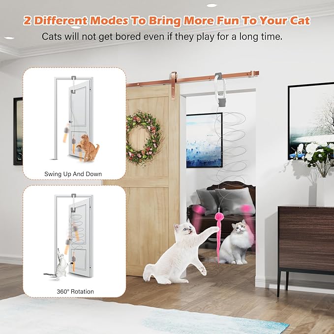 Automatic Rechargeable Cat Teaser, Door Mount Hanging Interactive Cat Toy, 360° Spinning & Irregular Jumping Motion Modes, Smart Electric Cat Exercise Toy for Indoor Cat Self Play, Grey