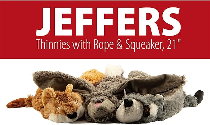 Jeffers Pet Thinnies Unstuffed with Squeaker, No Rope Dog Toy – 21" Plush Rabbit, Flat Stuffing Free Chew Toy for Dogs & Puppies – Soft, Durable, Interactive Play, Fetch, Tug, Training, Teething