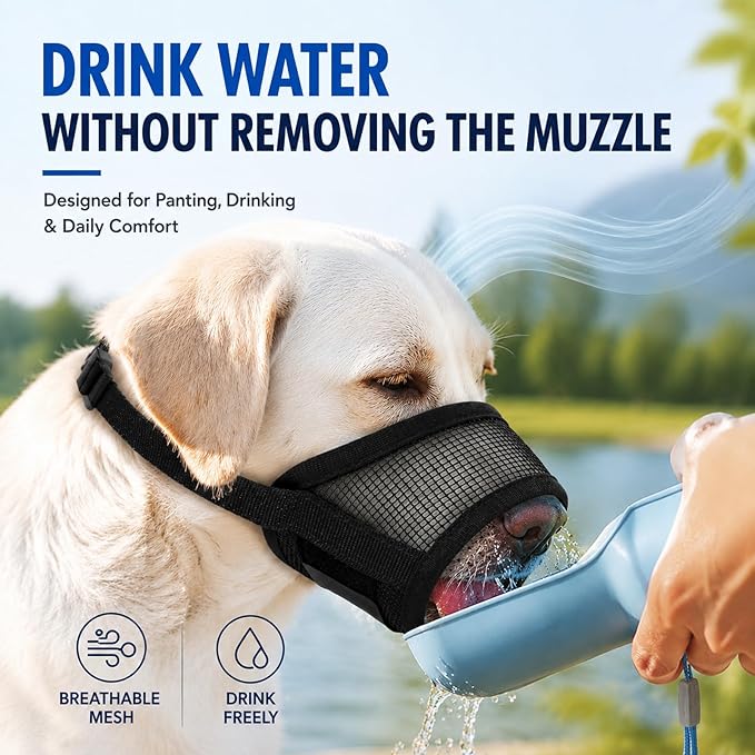 Dog Muzzle, Soft Air Mesh Muzzles for Large Sized Dogs, Breathable Dog Mussels for Scavenging Biting Licking & Barking, Adjustable Mouth Guard for Grooming, Allows Panting and Drinking (Black,L)