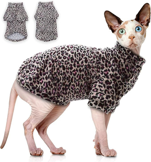 Sphynx Cat Sweater Hairless Cat Clothes Sweater Shirt Soft Warm Long Sleeves Pullover Pet Clothes Pajamas Dog Cloth for Small Dogs Jumpsuit Pet Sweaters (Purple Leopard, XX-Large)