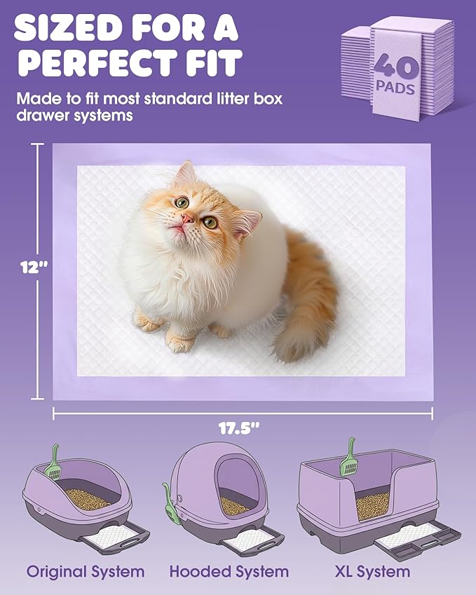 Powools Cat Pee Pads - Leak-Resistant Disposable Pee Pad for Cats, 12 x 17.5" Cat Litter Box Pads, 900g Absorbency, for Litter Box Drawers, Pet Carriers & Floor Use, 60 Count, Fresh Scent
