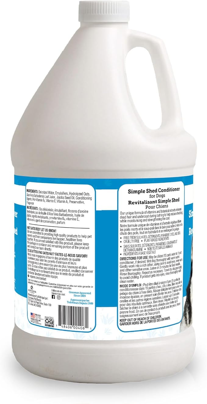 Espree Simple Shed Dog Treatment, Shed Control Dog Conditioner, Helps Reduce Excess Shedding, Moisturize, and Strengthen Coat, Gentle for Sensitive Skin, Gallon