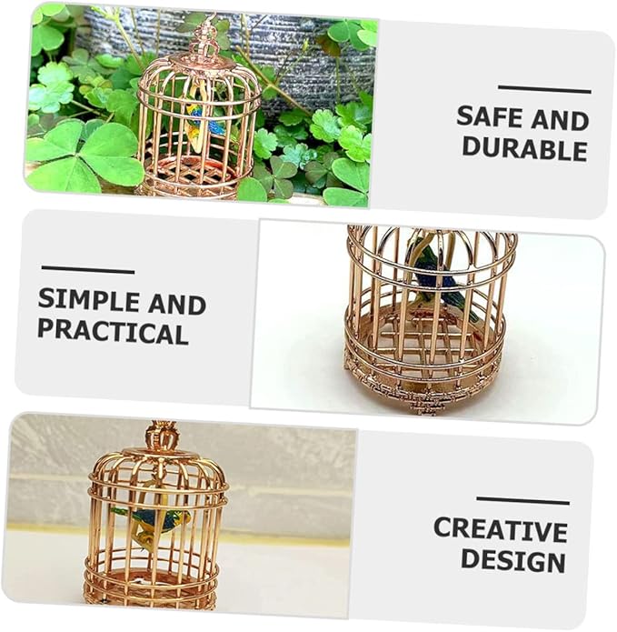 BESTonZON Decorative Mini Birdcage Model Rose Gold Ornament for Dollhouses Unique Simulation Bird Cage Decor for Mini Bedroom and Garden