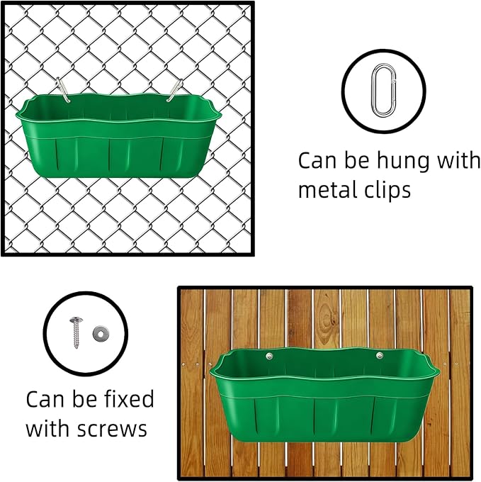 Hanging Chicken Feeders,Duck Feeder Waterer,Small Feed Trough 1.3 Quart 6 Pack,Hanging Fence Feed Trough for Poultry,Green