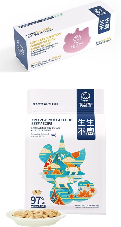 Cat Food - Freeze-Dried Food (Beef Receipe 400g) + Wet Canned Food (Rabbit Receipe 100g*6 Cans)