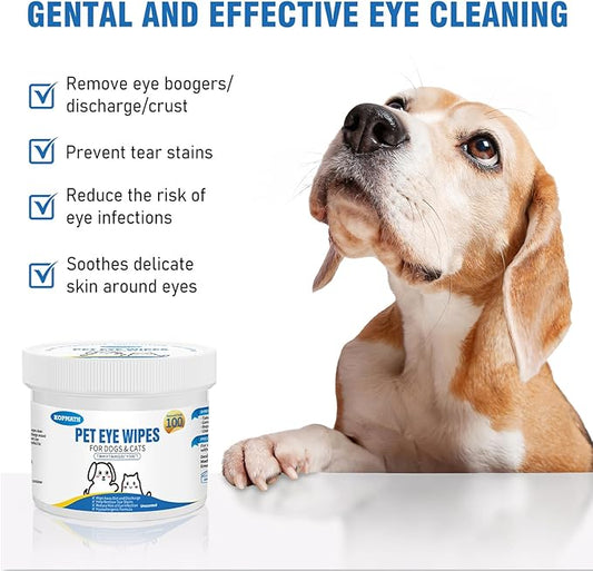 Dog Eye Wipes, Tear Stain Wipes for Dogs, Big & Thick Cat Eye Wipes for Dogs, Mild Ingredient,Texturized & Presoaked Pet Eye Cleaner Pad for Discharge Crust Booger,100 Ct,Unscented