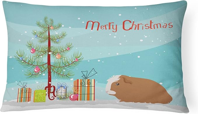 Caroline's Treasures CK4440PW1216 Crested Guinea Pig Merry Christmas Canvas Fabric Decorative Pillow Machine Washable, Indoor Outdoor Decorative Pillow for Couch, Bed or Patio, 12HX16W