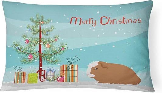 Caroline's Treasures CK4440PW1216 Crested Guinea Pig Merry Christmas Canvas Fabric Decorative Pillow Machine Washable, Indoor Outdoor Decorative Pillow for Couch, Bed or Patio, 12HX16W