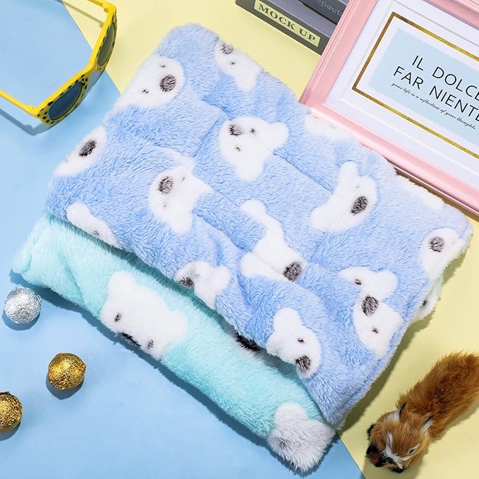 Jetec 2 Pieces Guinea Pig Bed Rabbit Bed Warm Small Animal Hamster Bunny Mats Winter Warm for Bunny Hamster Squirrel Hedgehog Chinchilla Small Animal Accessories(Green, Blue,Bear Pattern)