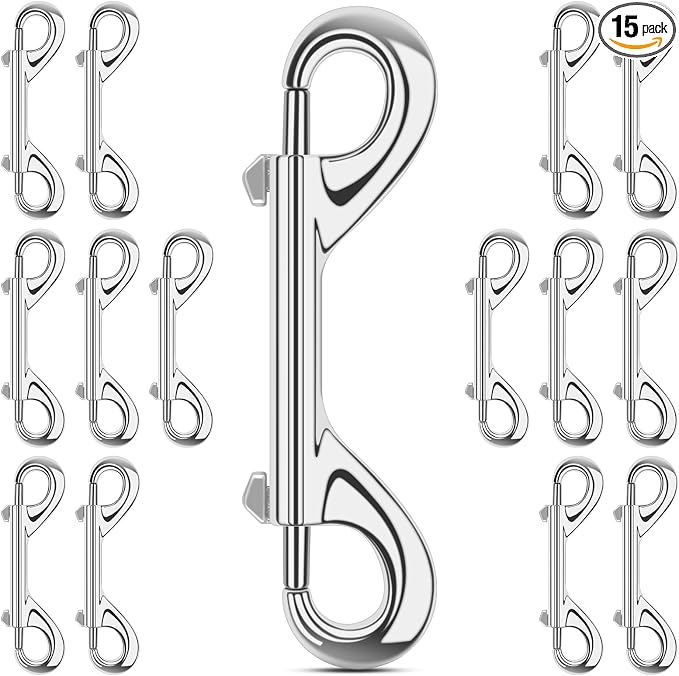ERKOON 15 Pack Heavy Duty Snap Hooks Double Sided Clips for Hanging Horse Tack Sling Feed Buckets Dog Leash Collar Key Chain Zinc Alloy Metal Snaps Clip (4 Inch)