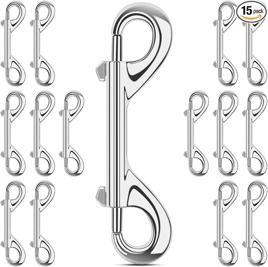 ERKOON 15 Pack Heavy Duty Snap Hooks Double Sided Clips for Hanging Horse Tack Sling Feed Buckets Dog Leash Collar Key Chain Zinc Alloy Metal Snaps Clip (4 Inch)