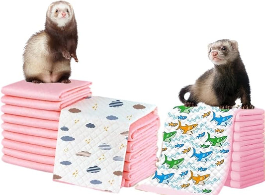 Ferret Pee Pads Extra Thick Ferret Cage Accessories Bed Hammock Litter Potty Pads Training Pads Leak-Proof Quick-Dry (Extra Thickness,Small 18g x 100 pcs 13x18'' (Random Pattern))