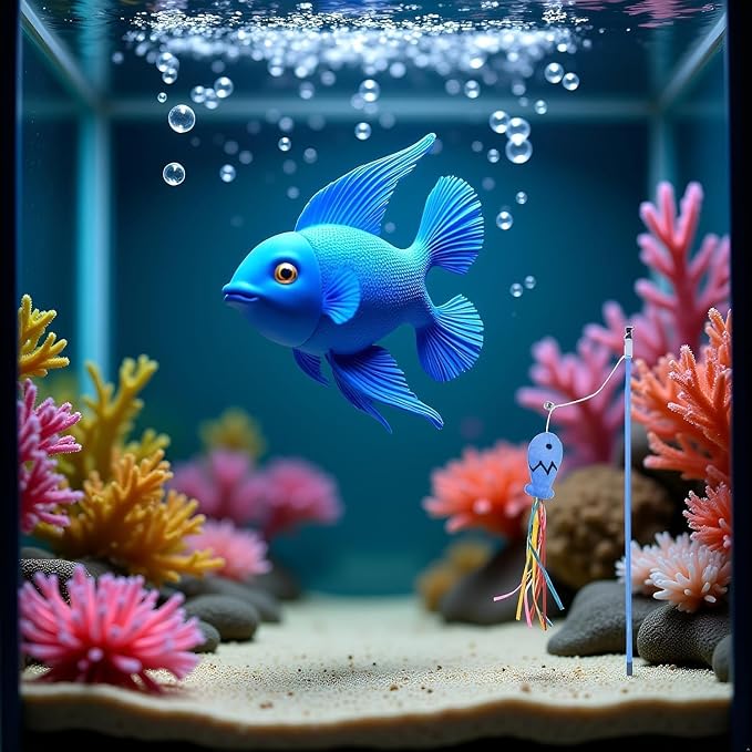 2Pcs Blue Cat Wand Kitten Teaser Stick Portable Cat Teaser Fish Design Safe Colorful Balls Cats