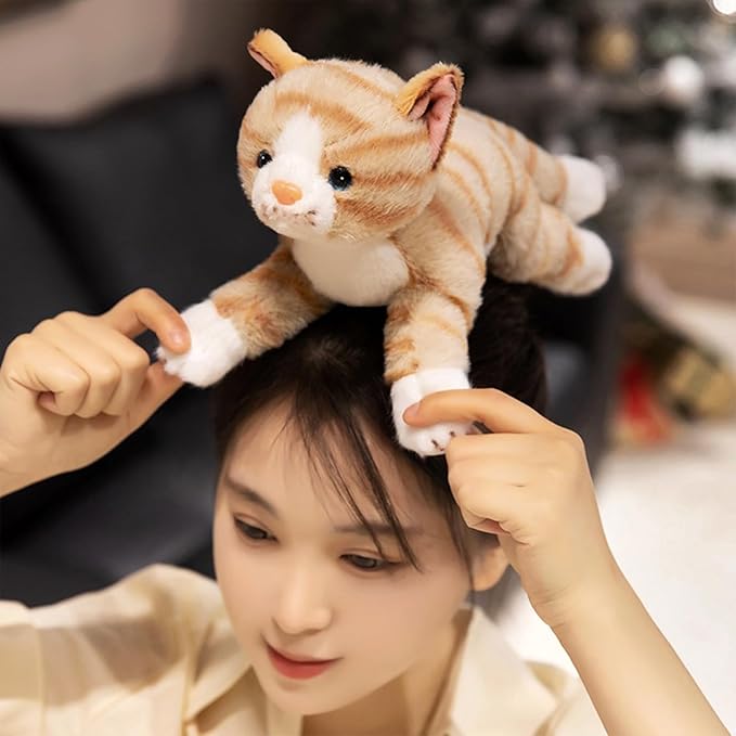 PEACH CAT Striped Cat Stuffed Animal 9.8" Realistic Kitten Plushies Soft Plush Toys Gifts for Kids Yellow